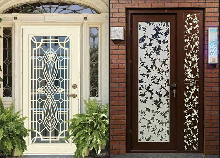 Residential steel entry door with warm lighting